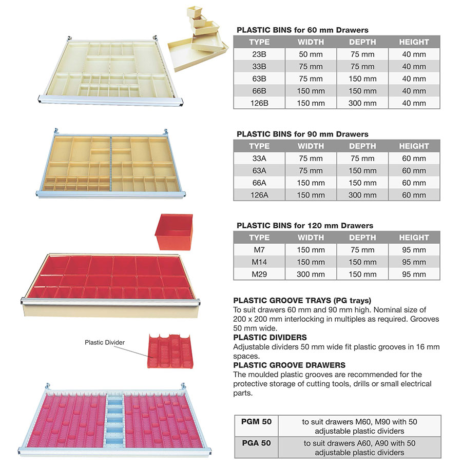 plastic bins and parts